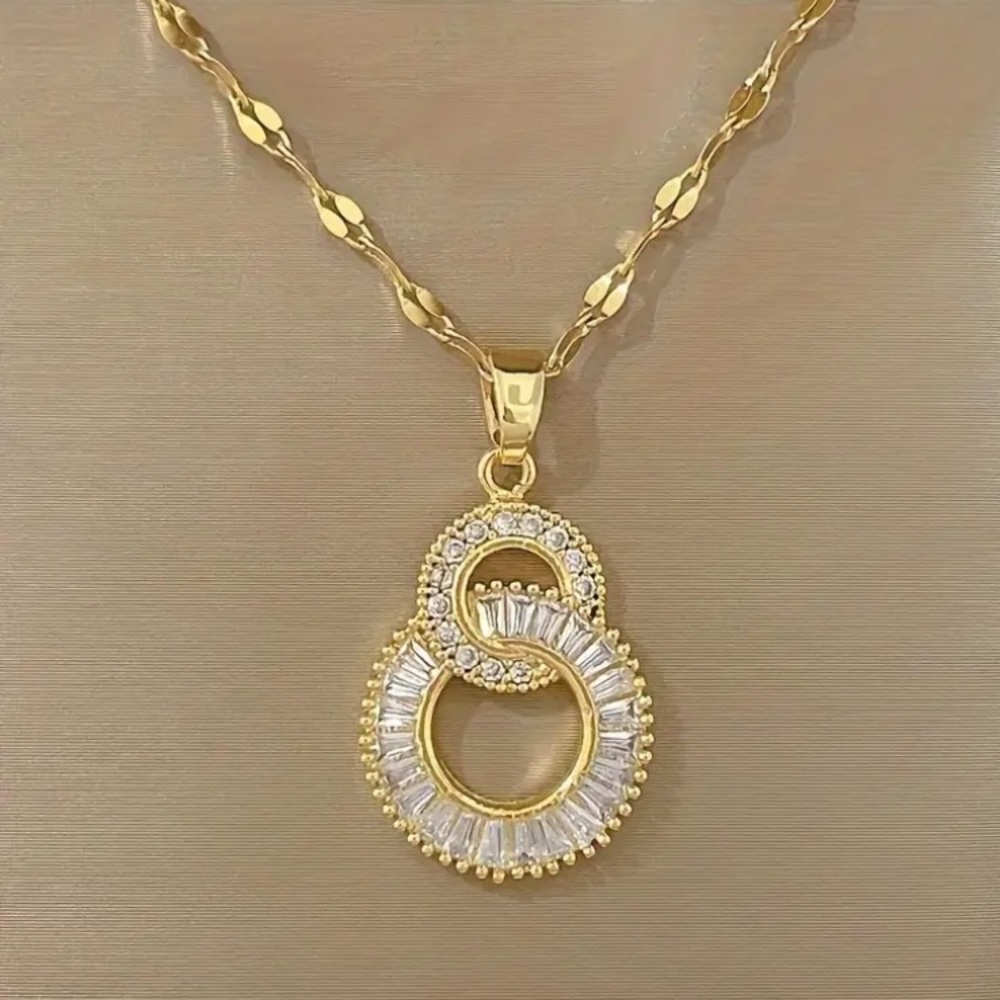 Diamond Interlocking Circles Gold Toned Necklace